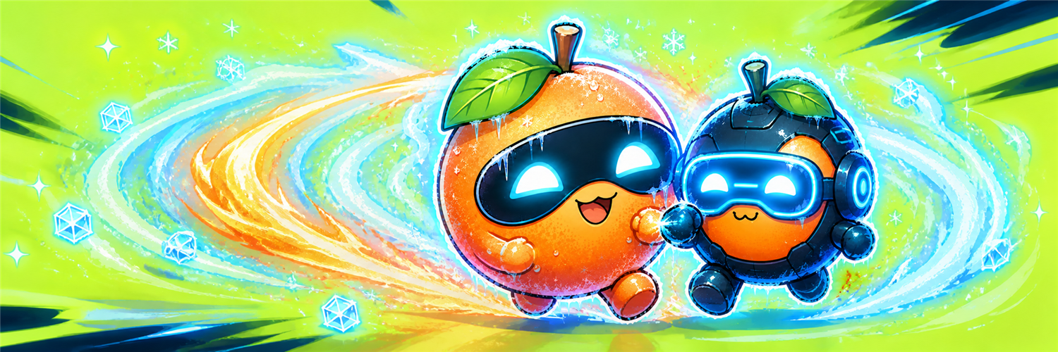 Artificial Orange duo racing through citrus energy and digital frost